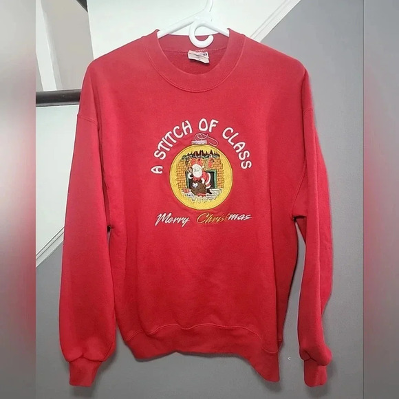 Jerzees Sweaters - Jerzees Christmas Sweater Women's L Red Santa Crewneck Sweatshirt 90's Vintage